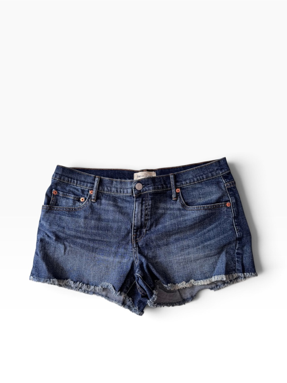 GAP 1969 Mid Rise Stretch 3” Vintage Cutoff Jean Shorts Medium Indigo Wash